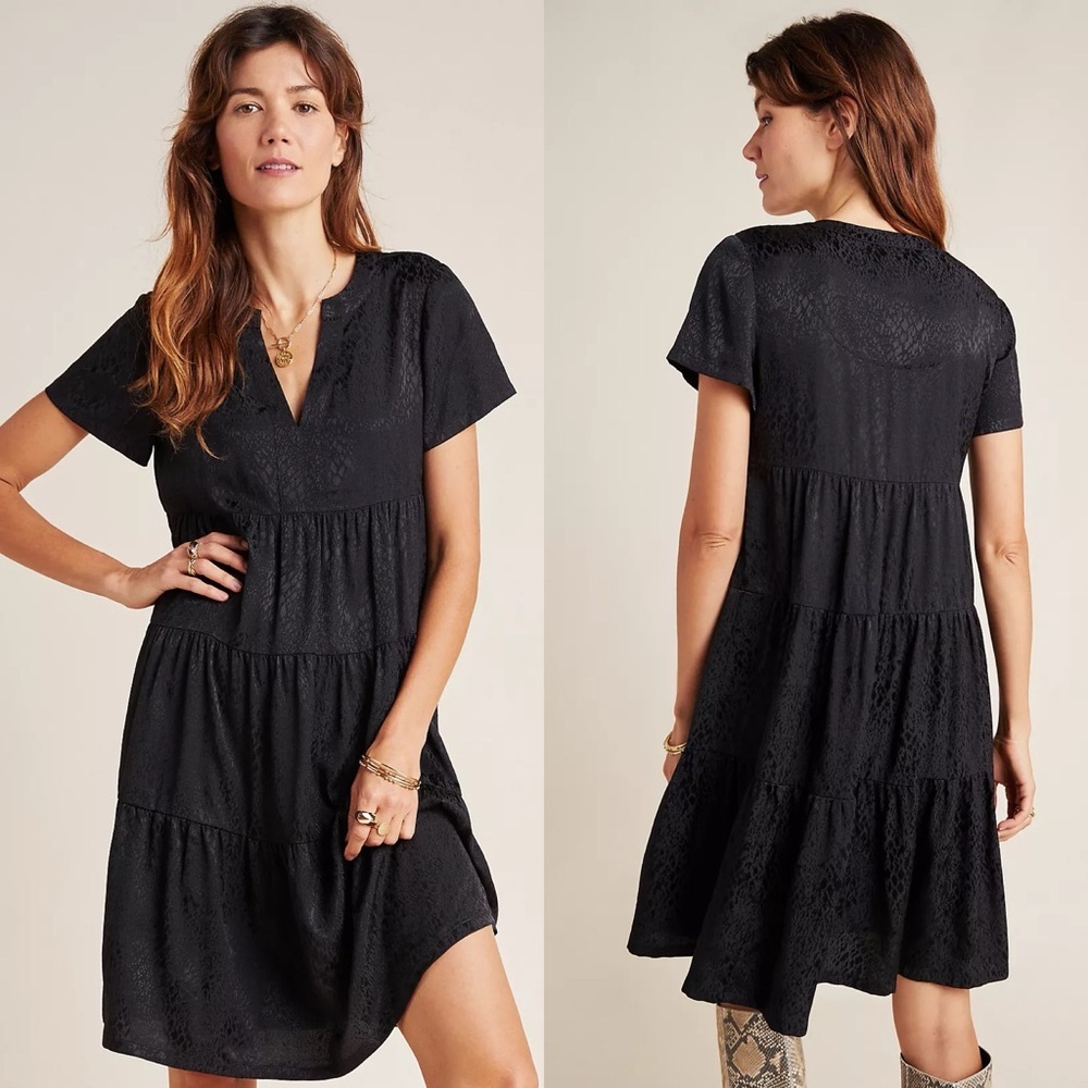 Anthropologie Maeve Sacha Jacquard Tiered Tunic Black